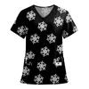 Women's Fashion Printed Short Sleeve V Neck Pattern Tops Pocket Working T-shirts