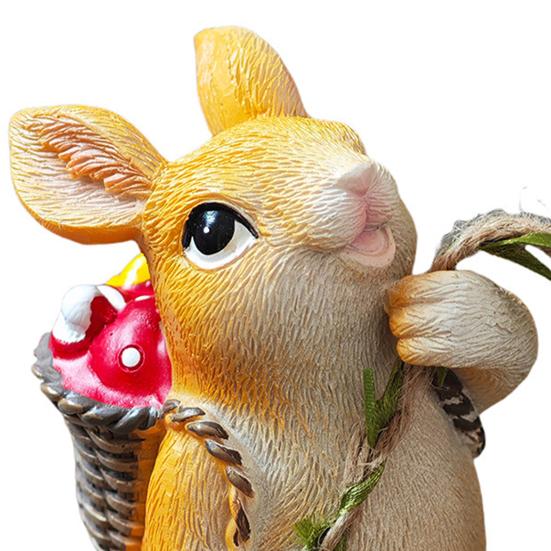Hanging Swing Statue Rabbit Ornament Rope Tree Stump Base with Imitation Rattan Resin Craft