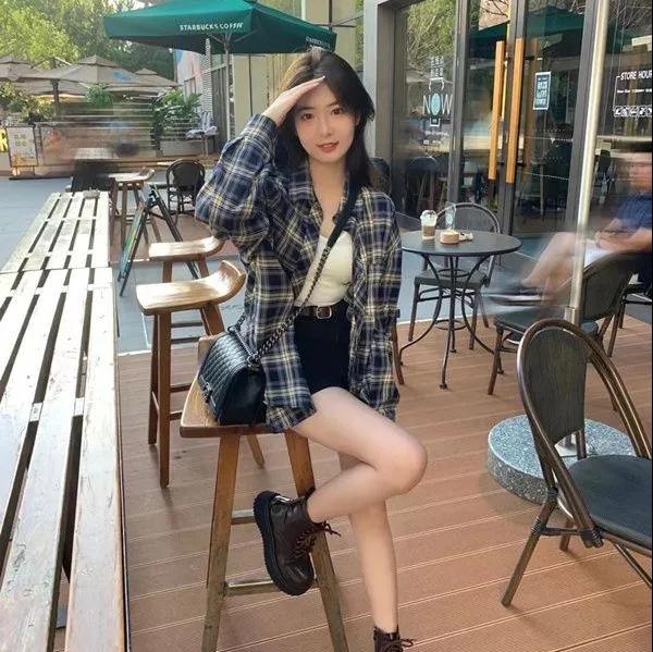 Damska Retro Koszula Kardigan Luźny Krój w Kratkę