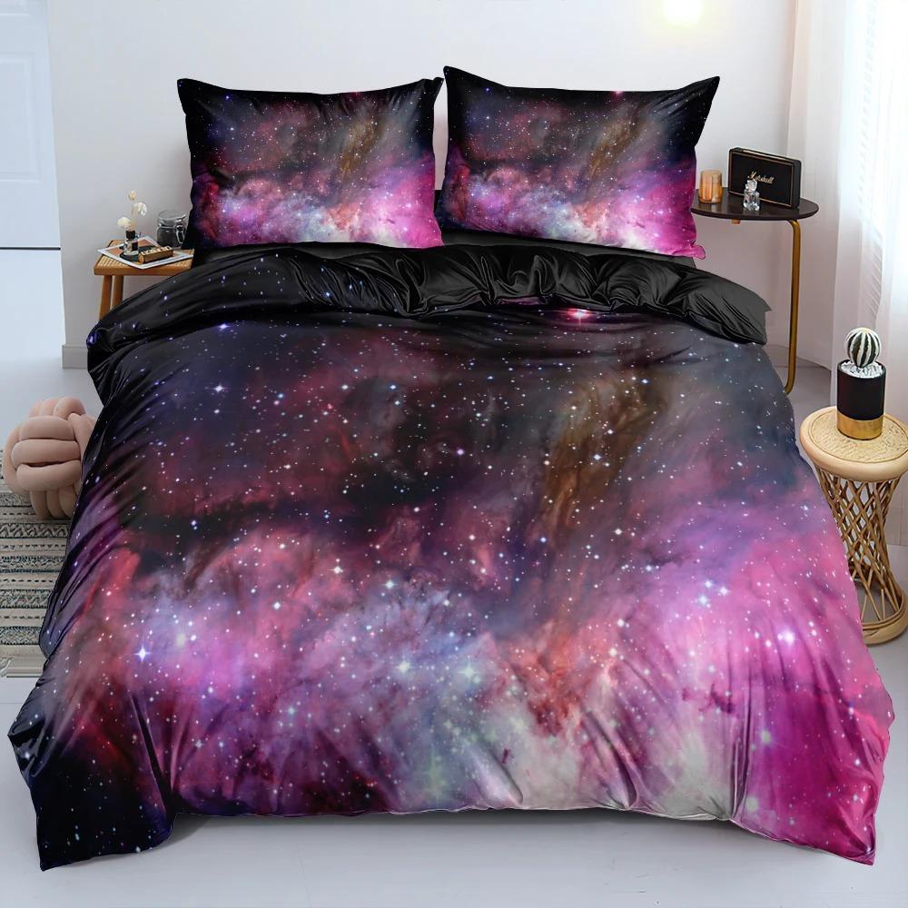 Luxo galáxia azul escuro conjunto de cama gêmeo completa rainha rei tamanho edredão/colcha conjunto estrelas brilhantes céu estrelado consolador capa