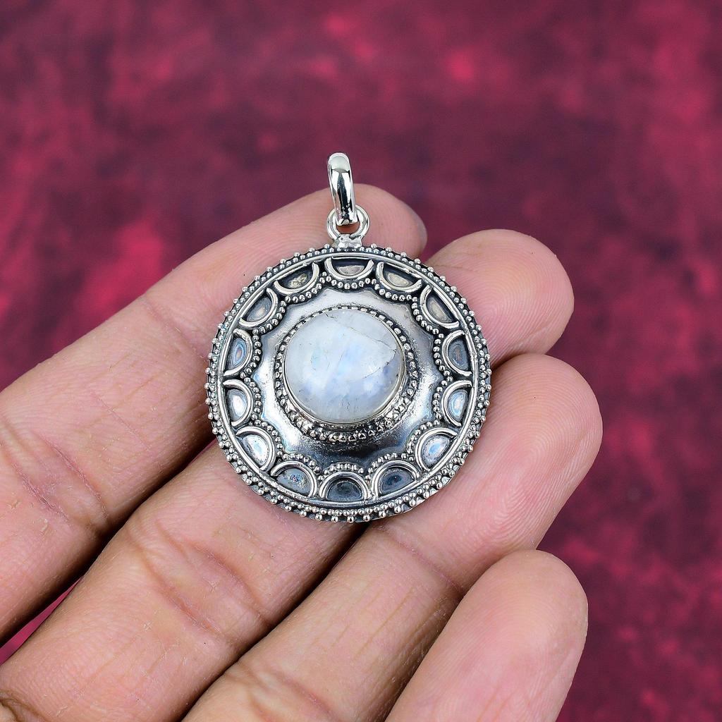 Rainbow Moonstone anheng Edelstenssmykker, 925 solid sterling sølv anheng, håndlaget vakkert smykkeanheng