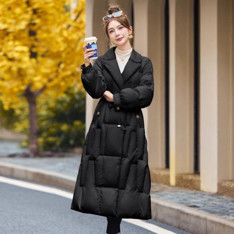 Women's Warm Winter Long Down Jacket Thickened Drawstring 90 White Duck Down Coats Fashion