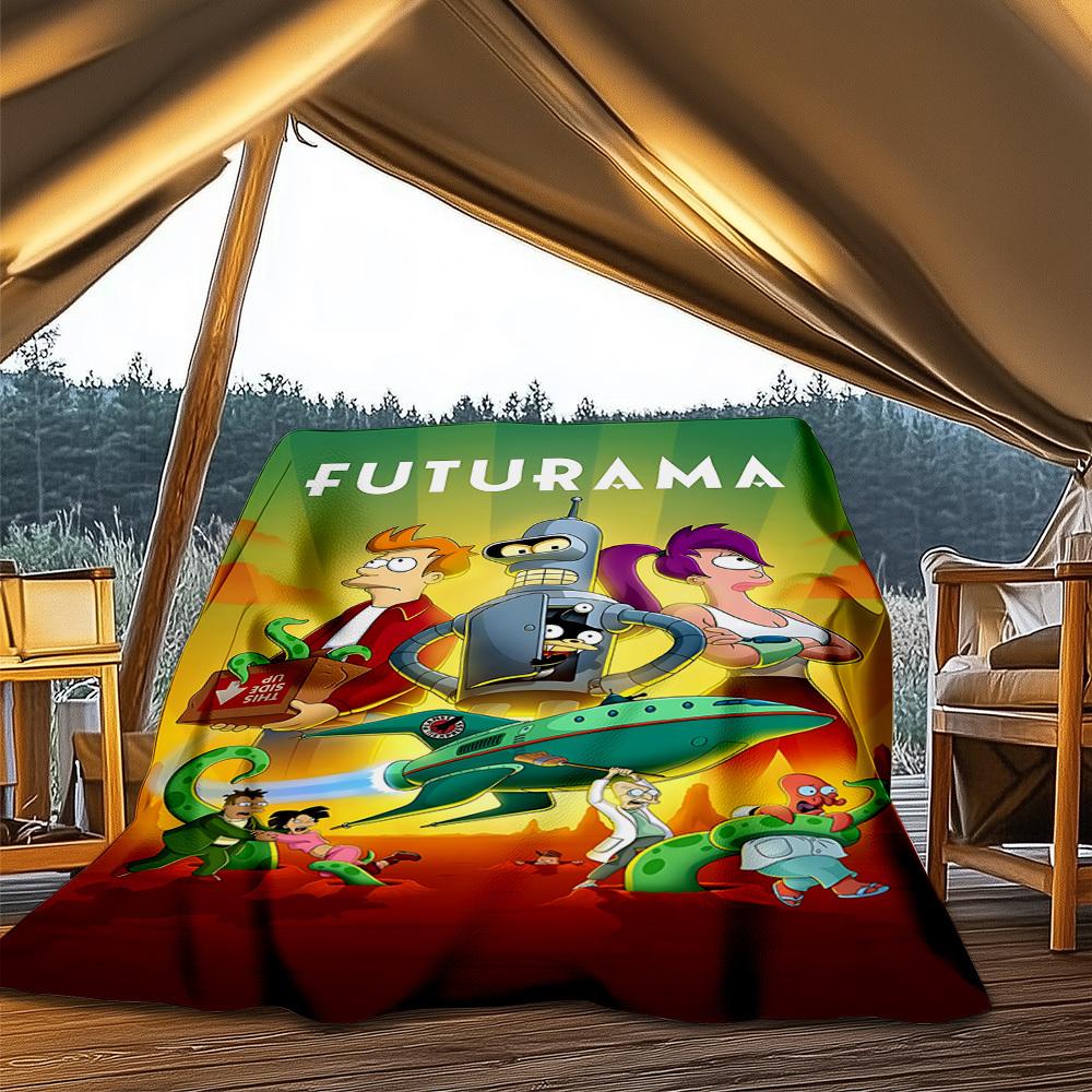 1pc Futurama Outdoor Flannel Blanket, Lightweight Warm Cozy for Travel Camping Office Soft Polyester Fabric