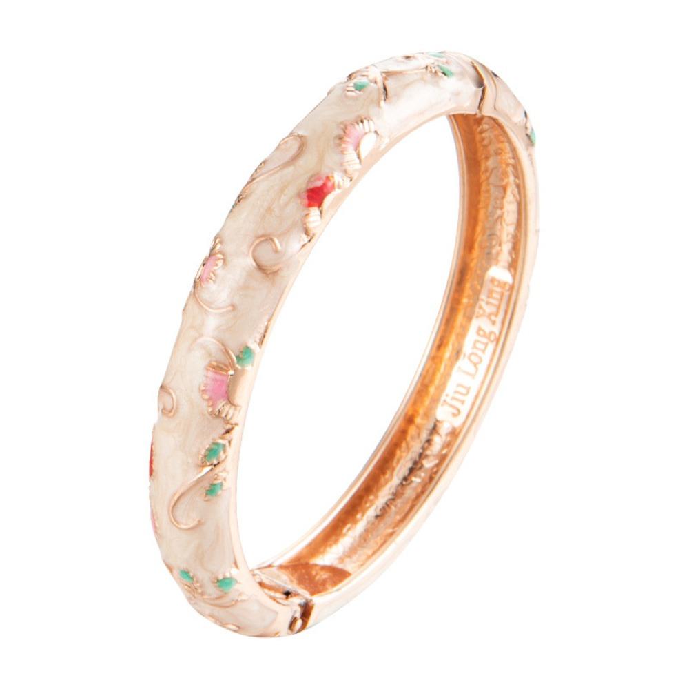Open Drip Oil Enamel Bracelet Traditional Hollow Out Flower Bangle Vintage Cloisonne Bangle  Woman