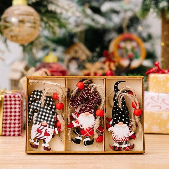 3 Pcs Christmas Gnome Ornaments Vintage Gnome Elf Wooden Hanging Decoration for Holiday Xmas Party Supplies