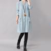 2025 Spring Korean Plus Size Women's Cotton Linen Shirt Dress with Half-Open Collar and Long Sleeves