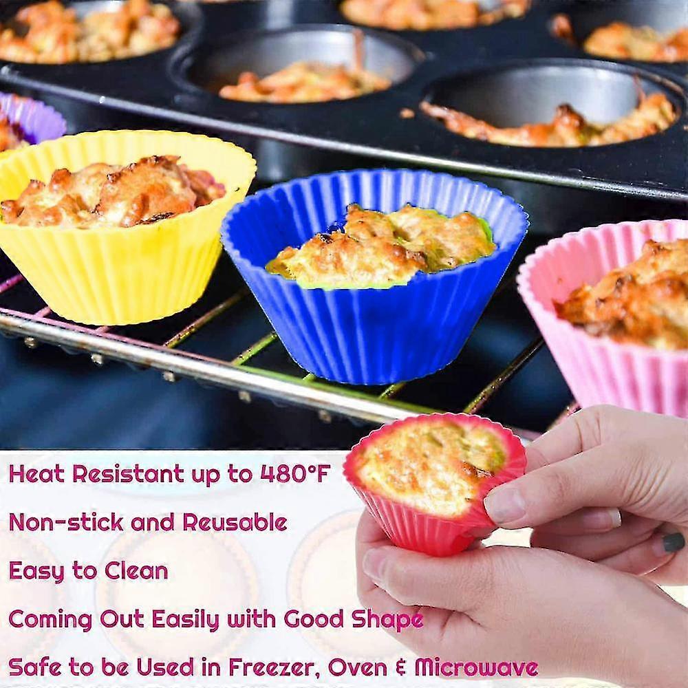 Silicone Cupcake Liners, 24 Pcs Reusable Silicone Baking Cups Nonstick Muffin Molds For Cake Balls, Muffins, Cupcakes And Candies