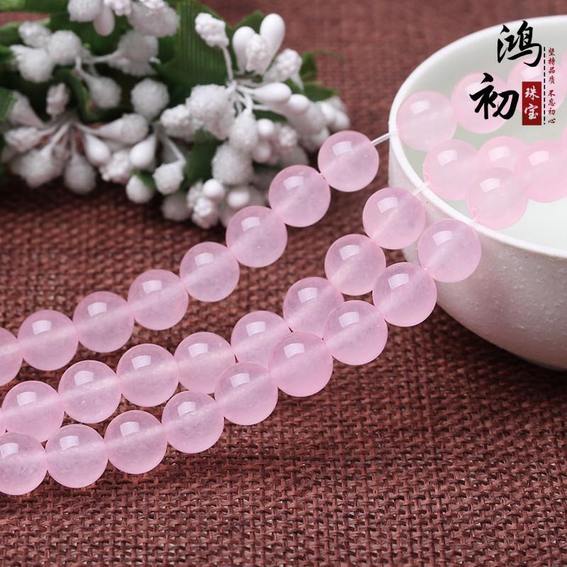 Hongchu Crystal Pink Chalcedony Loose Beads DIY Ornament Accessories Jade Beads Pink Chalcedony Semi-finished Product