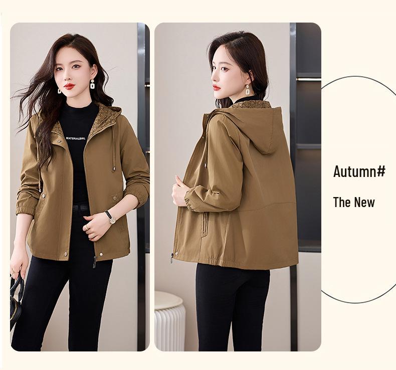 2024 Spring/Autumn Women's Loose Hooded Jacket - Plus Size, Casual & Versatile for Middle-Aged Moms