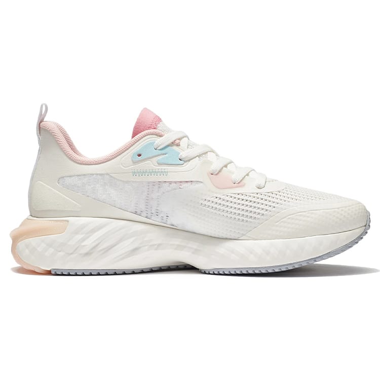 Li Ning Cushioning Slip Resistant Abrasion Resistant Low Top Running Shoes Women's White Pink Blue ARSS018-4