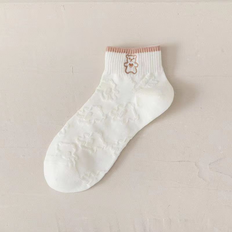 Female Spring and Summer Thin Cartoon Lovely Breathable Deodorant Low White Socks