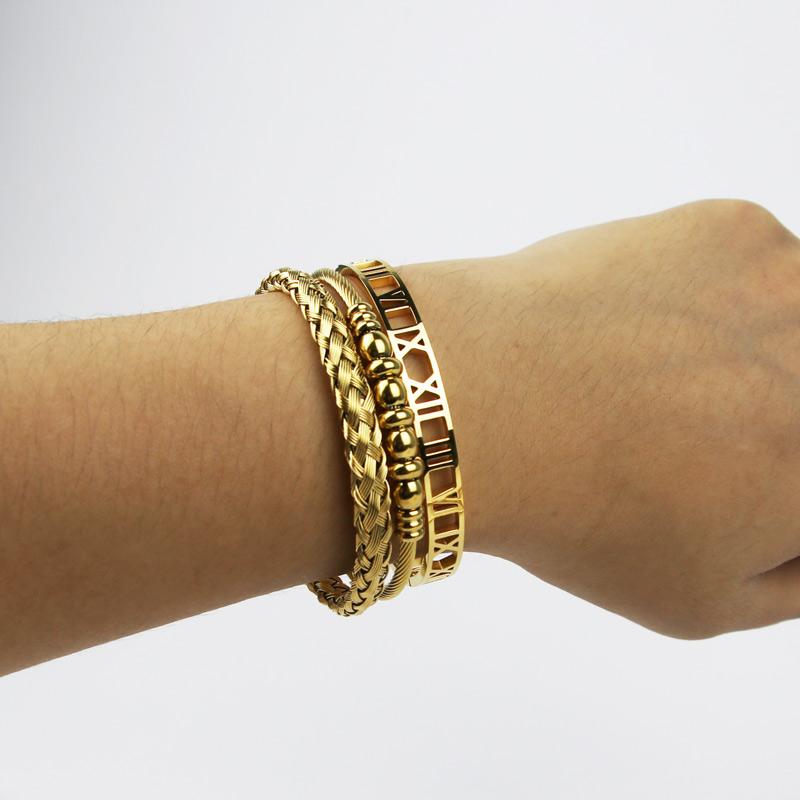 

Роскошный плетеный браслет из нержавеющей стали 316L с полыми римскими цифрами, 3 шт./компл., женский браслет с открытыми C-образными манжетами