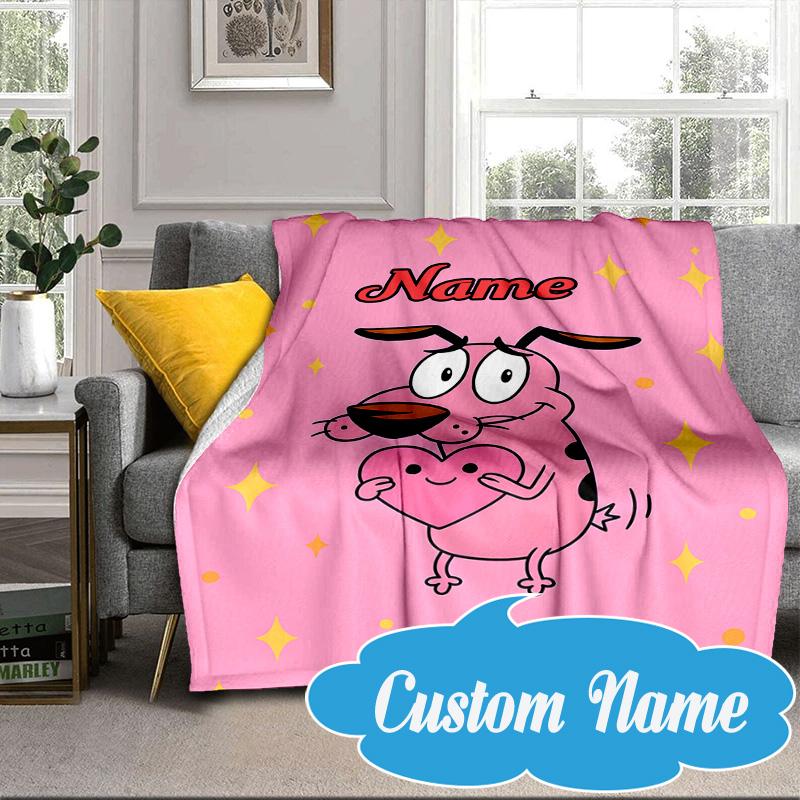 Custom Name Pink Dog Dreamscape Blanket bed sofa Blanket Flannel Blanket for Camping, Hiking, Picnic Essentials,gift for Fan family