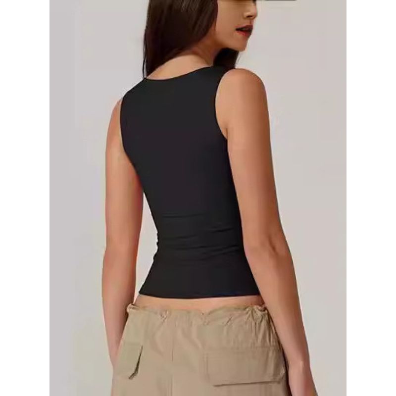 Solid Color Square Neck Sleeveless Top Solid Color Square Collar Slim Fit Sleeveless Top Female