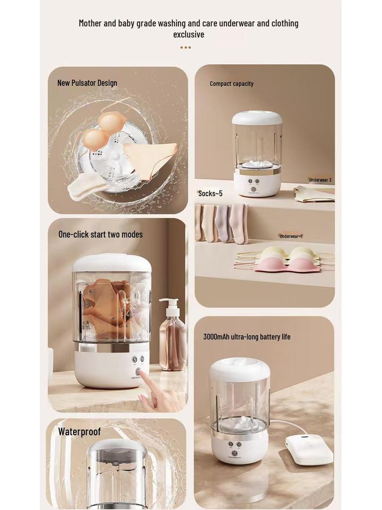 Bärbar Mini Tvättmaskin för Underkläder & Strumpor - Trådlös & Helt Automatisk