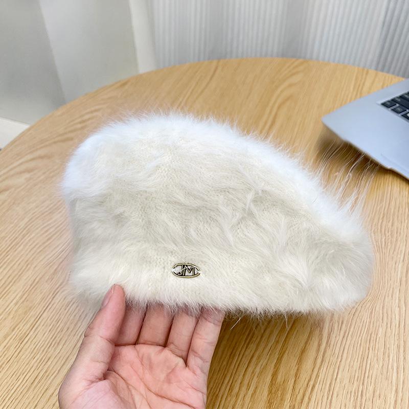Autumn and Winter Hat Women's Rabbit Fur Beret New Korean Style Versatile Painter Hat Fashionable Warm Simple Literary Newsboy Hat