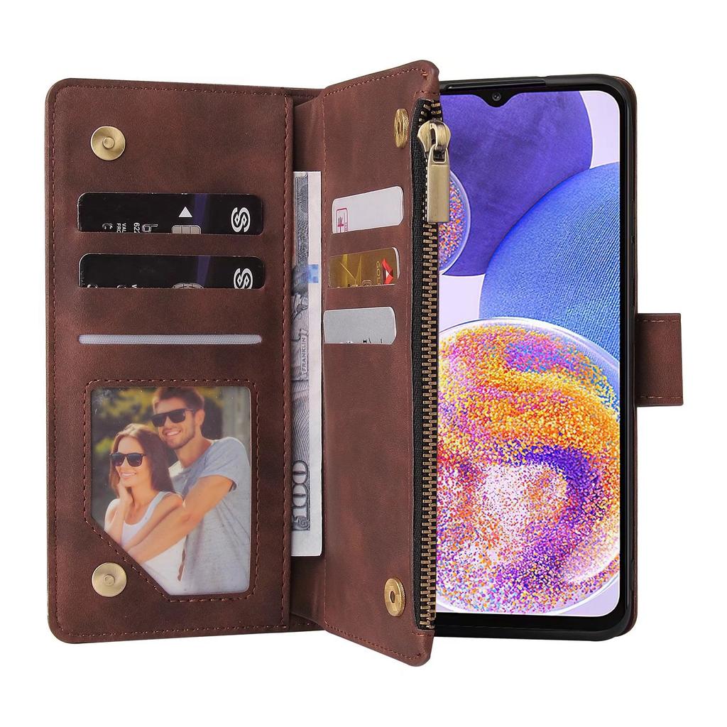 Applicable to Samsung S26 mobile phone leather case A25 retro matte multi-card zipper wallet protective case A34 skin feeling S24
