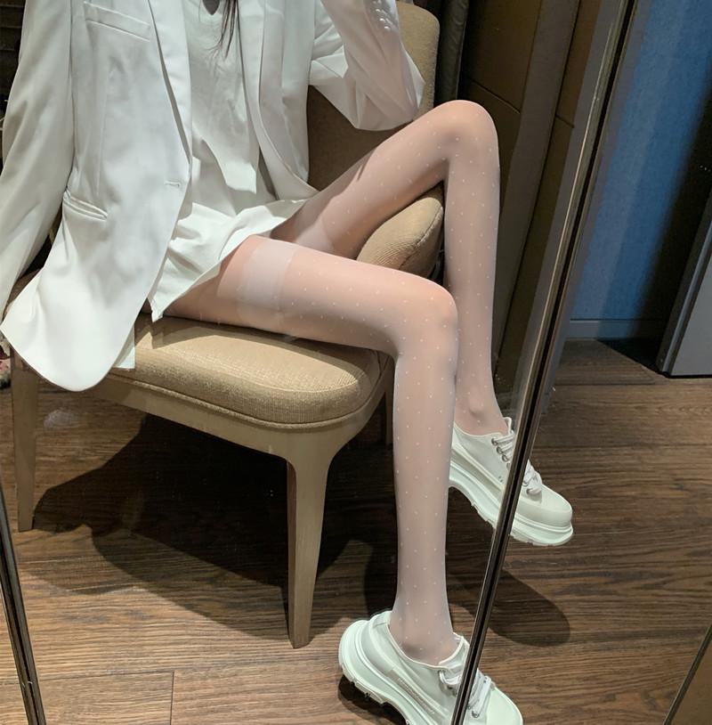 Schwarze Strümpfe mit Punktmuster aus Spitze: Sexy, durchsichtiges langes Einteiliges Damenmode für Frühling und Herbst