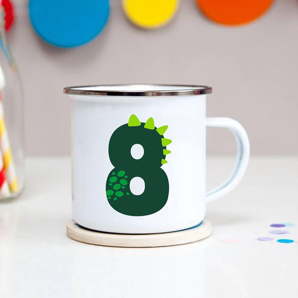 Number 1-9 Boys Dinosaur Enamel Mugs Creative Cartoon Animal Kids Dessert Juice Cola Cups Kindergarten Baby Child Birthday Gifts