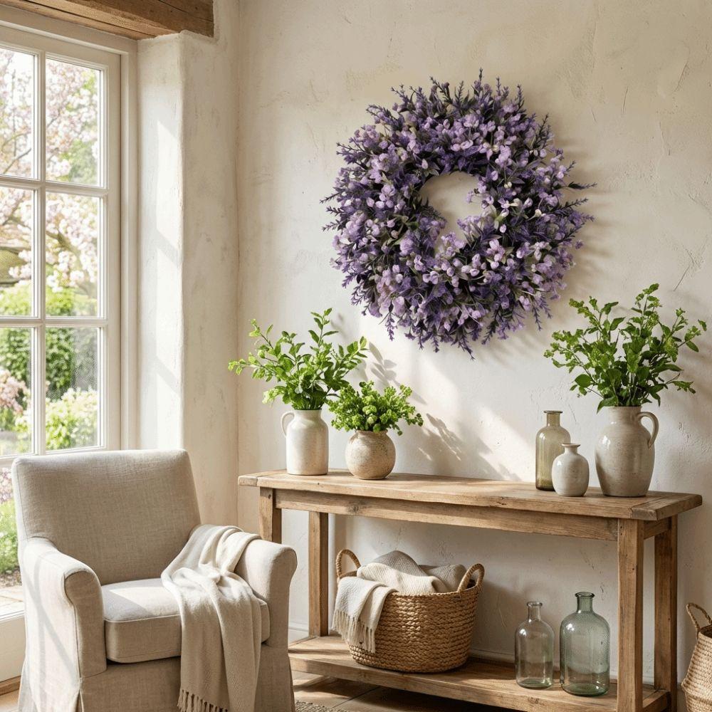 Fresh Artificial Lavender Wreath Vivid Colors Fake Flower Wreath Simulated Garland  Home Party