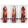 Women Halter Neck Sleeveless Printed Tie Waist Flowy Hem Dress, Casual Fashion Summer Dress for European American Women