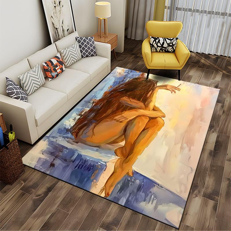 Abstract Woman with Long Hair suitable as a non-slip mat for the living room or bedroom sofa