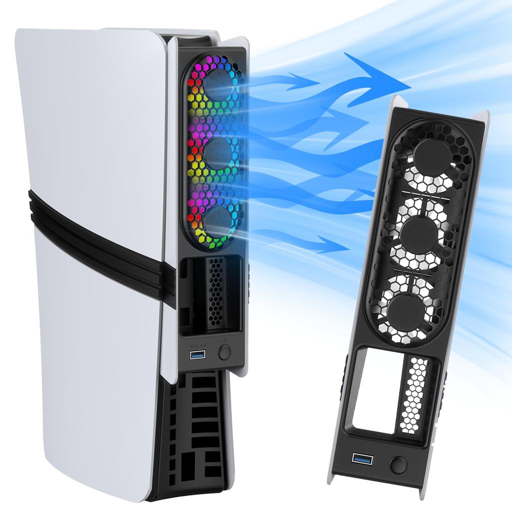 New PS5 Pro Cooling Fan with Automatic Temperature Adjustable Fan 3 Speed LED USB Low Rapid Heat PS5 Peripheral Compatible with PS5 Slim and Digital
