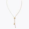 French Light Luxury Copper Plated 18K Real Gold Pull Adjustable Length Pearl Pendant Chain Minimalist Unique Necklace Women