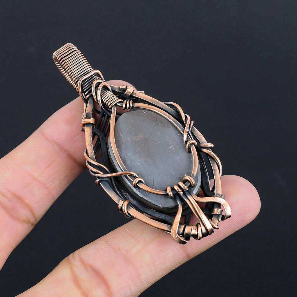 Schungit Anhänger, 999 Kupferdraht umwickelter Edelsteinschmuck, Handgefertigter Anhänger, Für Thanksgiving