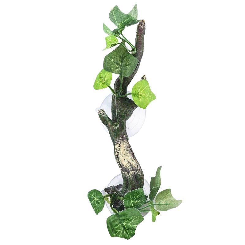 Aquarium Reptile Climbing Vines Wood Branches Terrarium Plant Fish Tank Decoration with Suction Cup for Amphibian Lizard Snake