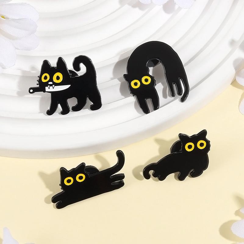 Cute Big Eyes Black Cat Enamel Pin Kawaii Kitty Cartoon Animal Brooches Lapel Backpack Badge Funny Jewelry Gifts For Friends