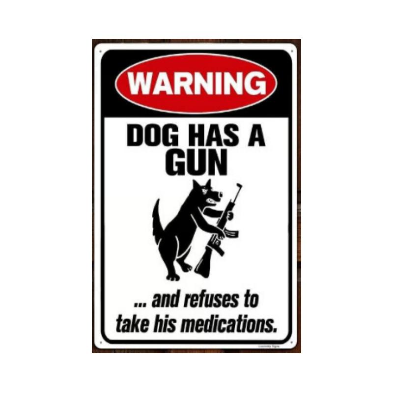 Funny Cat & Dog Warning Sign Humor Cat Wall Art Metal Plaque Signs Home Yard Decor Pet Retro Posters Gift for Cat Lovers 12x18cm