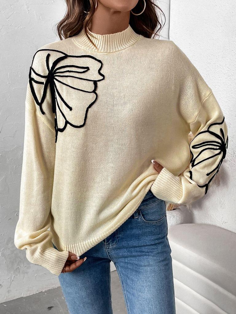 2025 New European & American Autumn Women's Floral Semi-High Neck Sweater