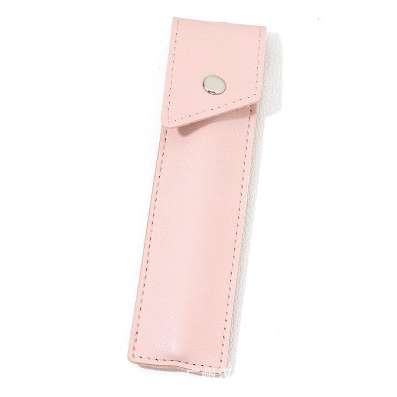 Solid Color Portable Leather Pen Case Single Pen Protective Case Anti Drop Pen Case розовый