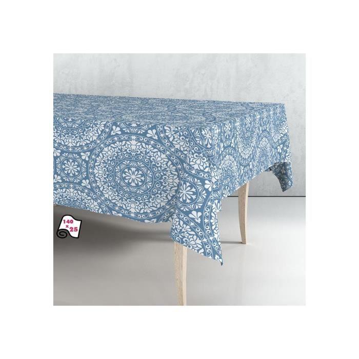 Nappe en Caoutchouc - Exma - Mandala Bleu - 140cm x 25m - Non Lavable - Synthétique