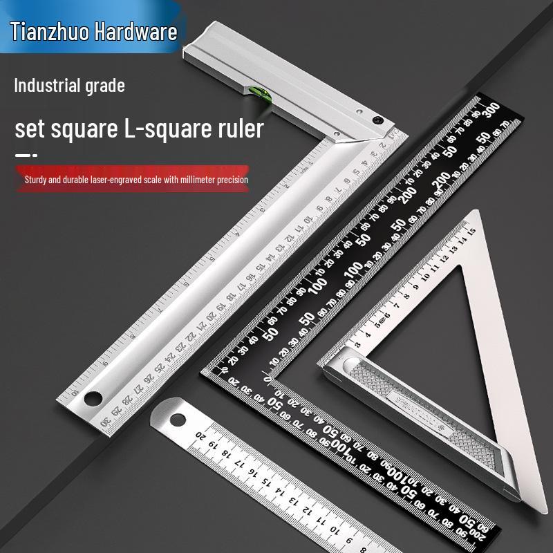 1m Stainless Steel & Aluminum Alloy Ruler, 50cm Measuring Tool, 15/20/30 Thickened Steel Plate, Straight Square Design