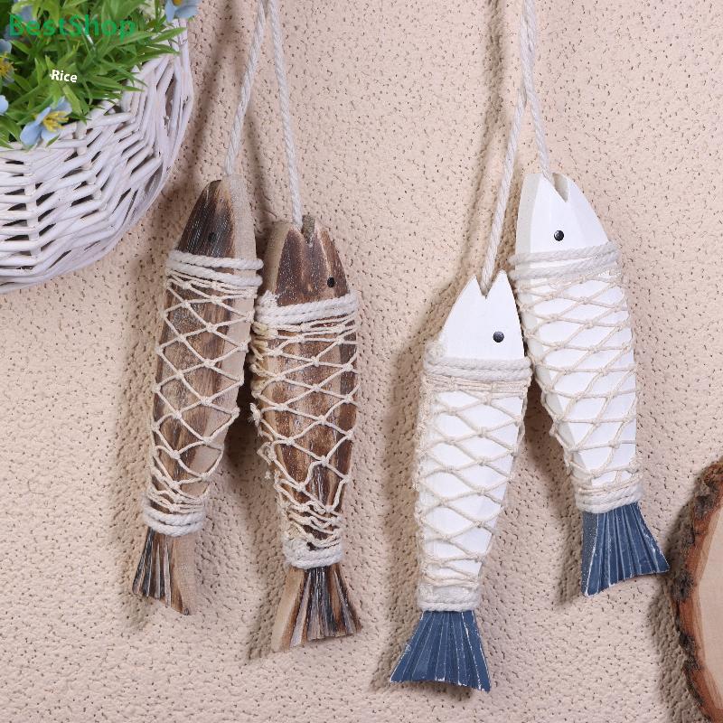 Mediterranean Wooden Fish Skewer Wall Decor,Vintage-Style Ocean Series Ornament,Antique Wood Carved Fish Hanging