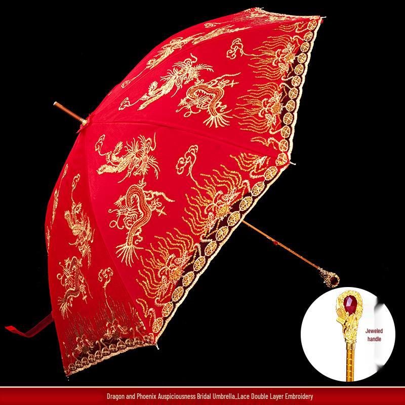 Red Bridal Umbrella Set for Chinese Wedding Ceremony and Dowry