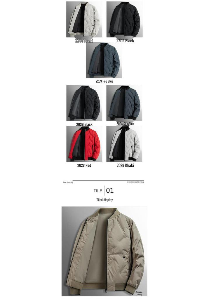 Men's Lightweight Luxury Down Bomber Jacket - Short, Business Casual, Trendy Outerwear for Mid-aged Men.