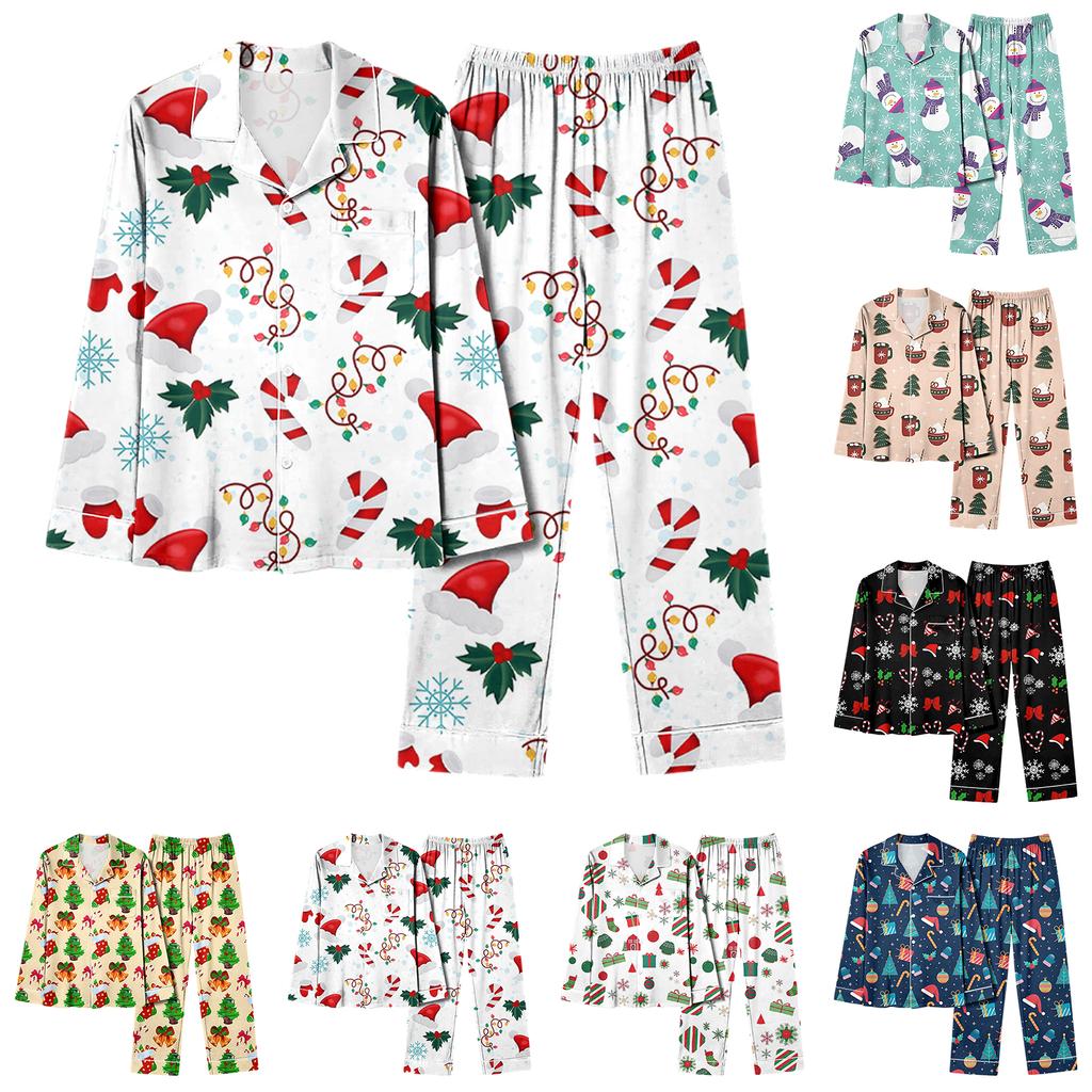 Women's Casual Fashion Christmas Print Long-Sleeve Top And Pants Homewear Set