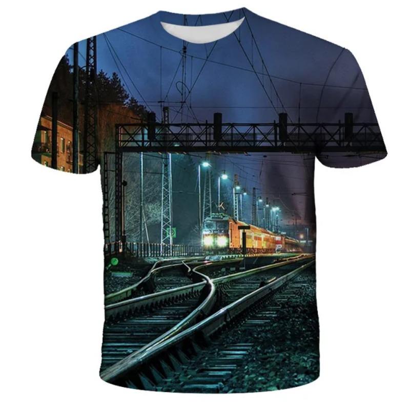 Retro Summer Motorcycle Train 3D Printed T-shirt Fashion Men's and Women's Daily T-shirt Round Neck Pattern T-shirt Top