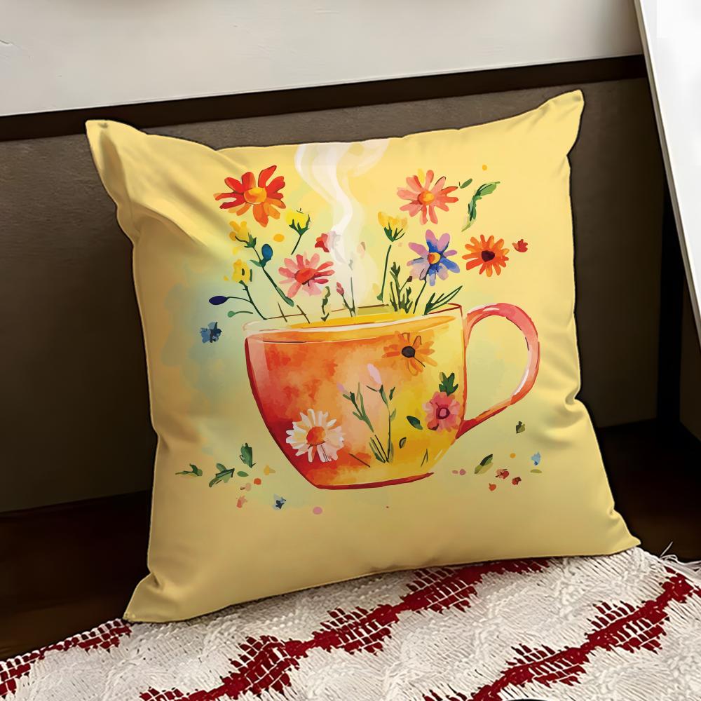 Painting Cup of Flowers Cushion Cover Reversible Soft Durable Pillow Cover Home  Car MultiScene Use for Daily Comfort