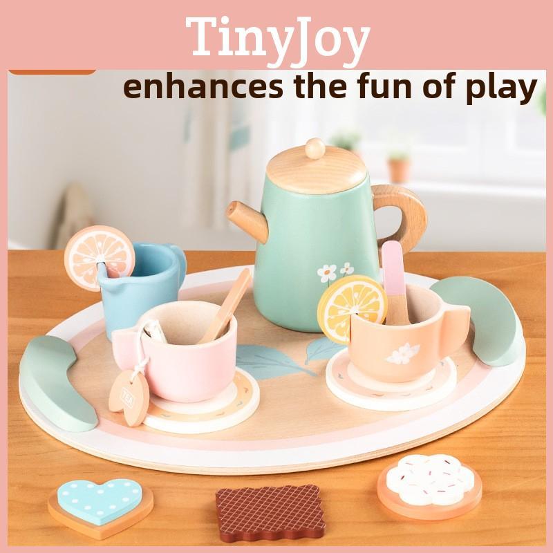 Wooden Tea Afternoon Cookies Cups Tableware Set Children Toys For Role Playing