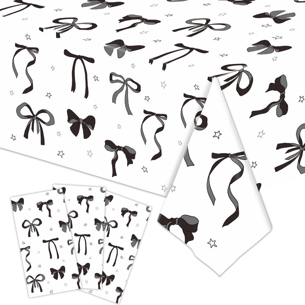 Cute Bow Birthday Theme Table Clothes Disposable Plastic Table Cover Rectangular Waterproof Tablecloth Party Decorations