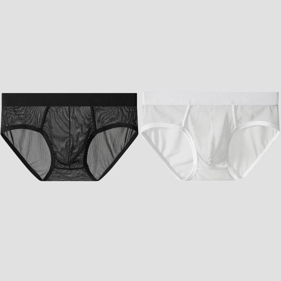 Men Briefs Low Waist Thin Yarn Breathable Panties Perspective Mesh Solid Color Design Elastic Men Underwear