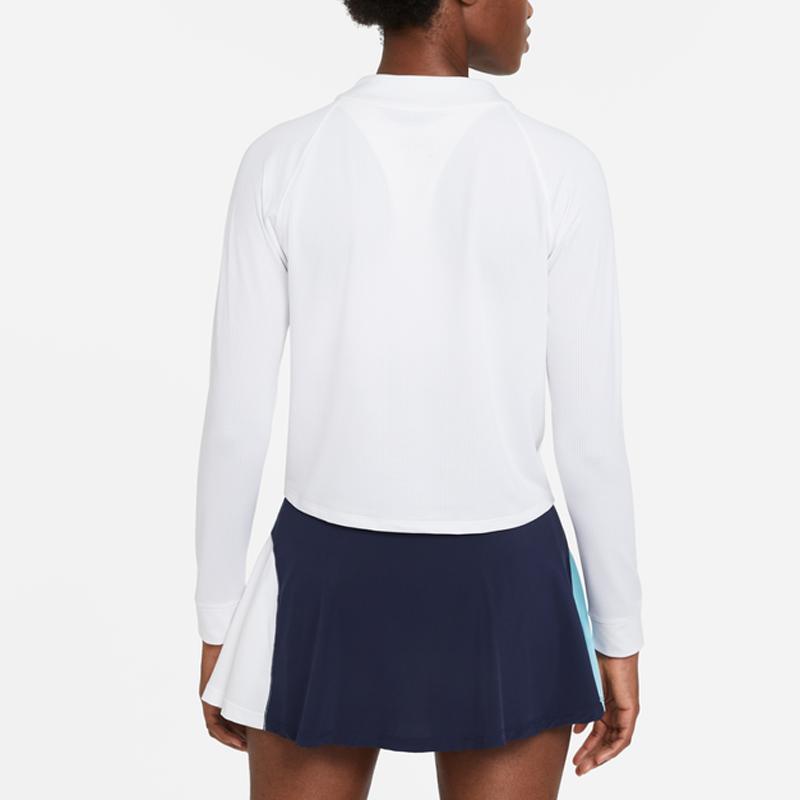 Nike Dri-Fit Short Sleeve Knit Half-Zip Tennis Top Women Tops White Black CV4698-100