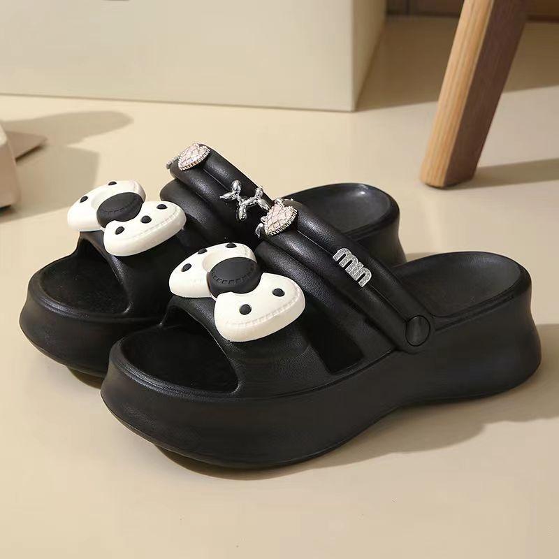 

Platform slippers women s summer home fashion bow bathroom cool slippers beach two wear sandals high heels outside 36-37 чорний