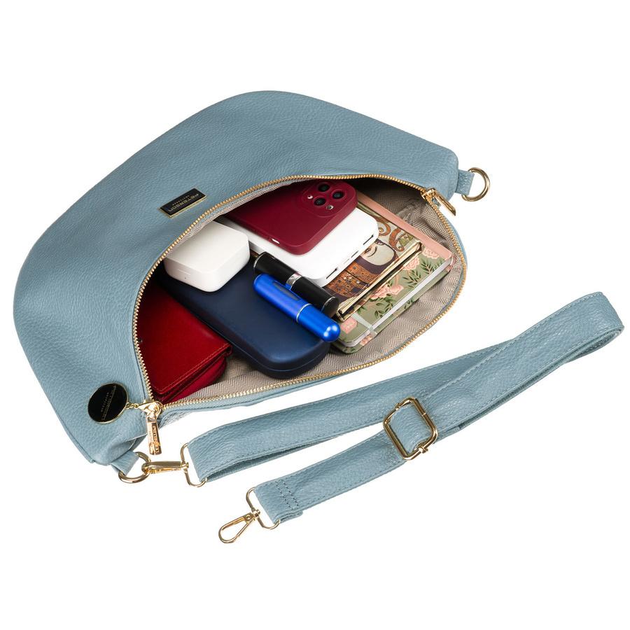 Niebieska saszetka damska biodrówka nerka na ramię crossbody z eko skóry Peterson