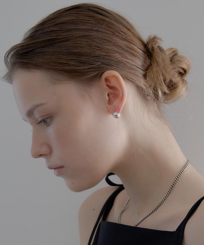 Alleun Silver 925 Ball Bold One-Touch Ring Silver Earrings