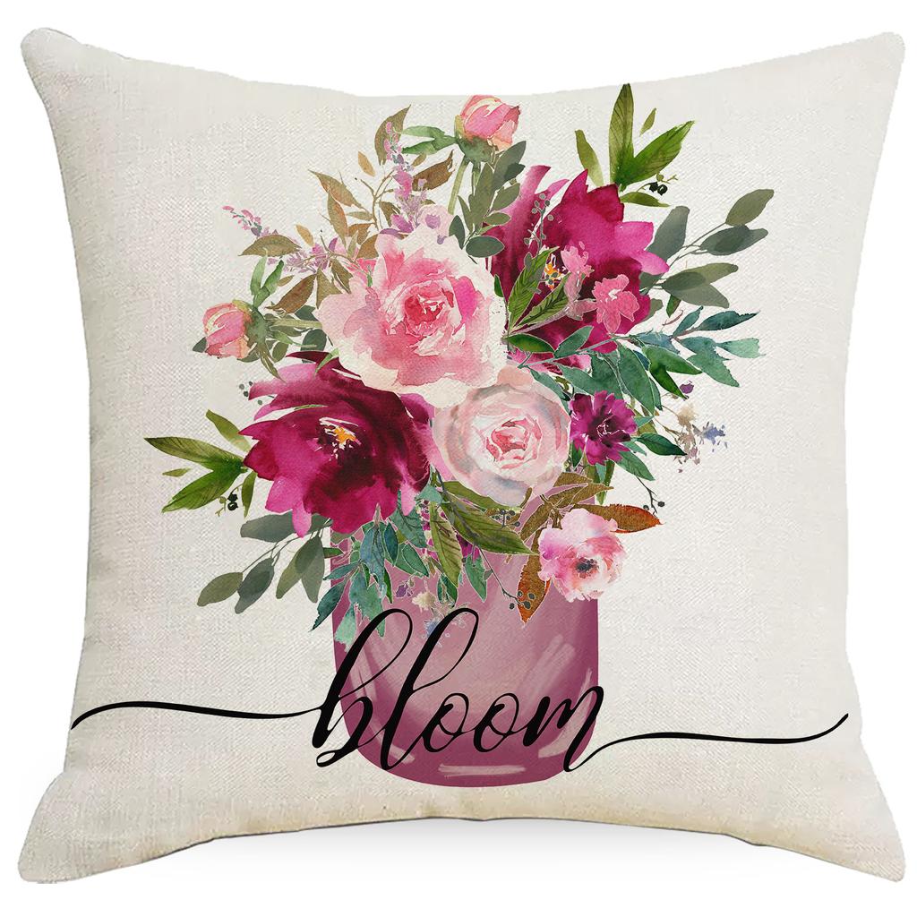 New Pink Spring Flowers Wreath Pillowcase Pink Bicycle Truck Home Living Room Sofa Pillowcase